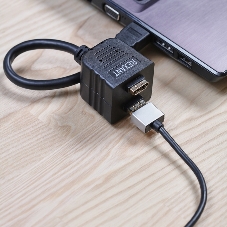 Переходник Rexant штекер HDMI - 2 гнезда HDMI с проводом, черный (10 шт./уп.)