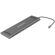 USB-концентратор Gembird UHB-D6, USB Type-C, USB 2.0/RJ45/USB Type-C PD87W/Jack 3.5 / SD/TF/2xHDMI/VGA, USB Type-C