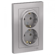 Розетка 2-м AtlasDesign с заземл. 16А в сборе алюм. SchE ATN000324