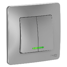 Выключатель 2-кл. СП Blanca (сх.5) 10А 250 В с подсветкой алюм. SchE BLNVS010513
