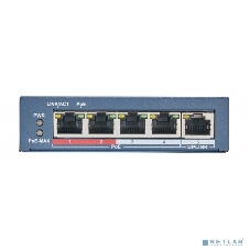 Коммутатор Hikvision DS-3E0105P-E(B) 4 RJ45 100M PoE с грозозащитой 6кВ, 2 порт с высоким приоритетом; 1 Uplink порт 100М Ethernet; бюджет PoE 60Вт; поддержка режима передачи до 250м,10Мб/с, CAT5e; таблица MAC а