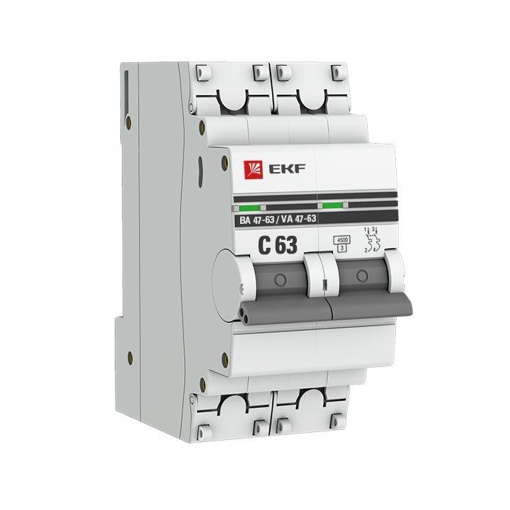 Выключатель автоматический EKF mcb4763-2-63C-pro 2P 63А (C) 4,5kA ВА 47-63 EKF PROxima