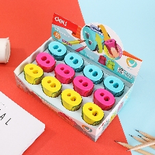 Точилка для карандашей ручная Deli ER01100 U-touch, 2 отверстия, пластик, ассорти, дисплей