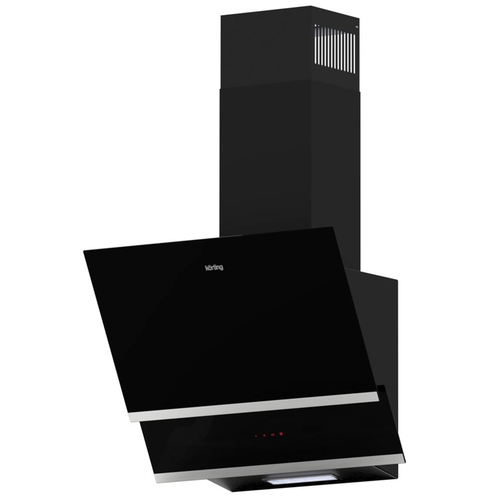 Вытяжка наклонная Korting KHC 65070 GN / 60см, электронное сенсорное управление Touch, 3 режима, 450 м3/ч., таймер, алюминиевый жировой фильтр, лампы освещения LED, ур.шума 50 дб, черное стекло