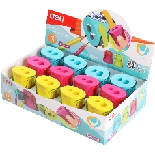 Точилка для карандашей ручная Deli ER01100 U-touch, 2 отверстия, пластик, ассорти, дисплей