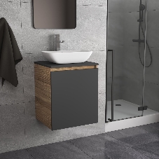 Тумба Bau Dream Blackwood 50 графит, раковина BAU Spectrum mini 47х24 смеситель для раковины высокий Hotel Still, нержавеющая сталь