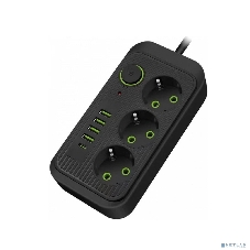 Сетевой удлинитель Amper 4,0 м, 3 розетки, 3*0,75мм, 10А, 2500 Вт, 4usb, 1Type-C, черный.
