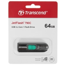 Флешка USB Transcend JetFlash 790С (TS64GJF790C), 64Gb, USB 3.0 Type-C, R/W 90/60, черный/зеленый
