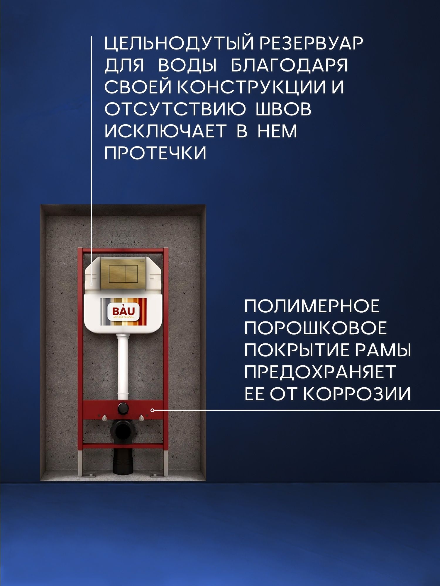 Рамная инсталляция BAU NEO 45 для подвесного унитаза и кнопка смыва BAU Stil для инсталляции, бронза