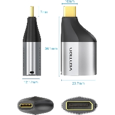 Адаптер-переходник Vention USB CM > DP F Серый