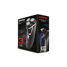 Электробритва Centek CT-2176 черный/хром ротор, 3 плавающие головки, аккумулятор + работа от сети, триммер