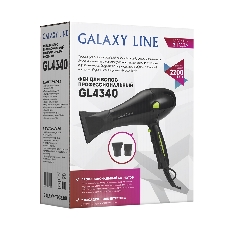 Фен для волос профессиональный Galaxy Line GL 4340, черный с зеленым, 2200 Вт, 2 скорости потока воздуха, 3 температурных режима, функция «холодный воздух», АС-мотор, защита мотора от перегрева, насадка-концентратор для ускоренной сушки, насадка-концентратор для точной укладки, подвесная петля, длина шнура 180 см