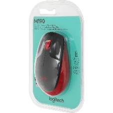 Мышь беспроводная Logitech M190 черный/красный, 1000 dpi, радиоканал, USB, кнопки - 3