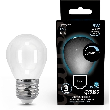 Лампа светодиодная Gauss Filament 105202209-D 9Вт цок.: E27 шар 220B 4100K св. свеч. белый нейт. (упак.: 10 шт)
