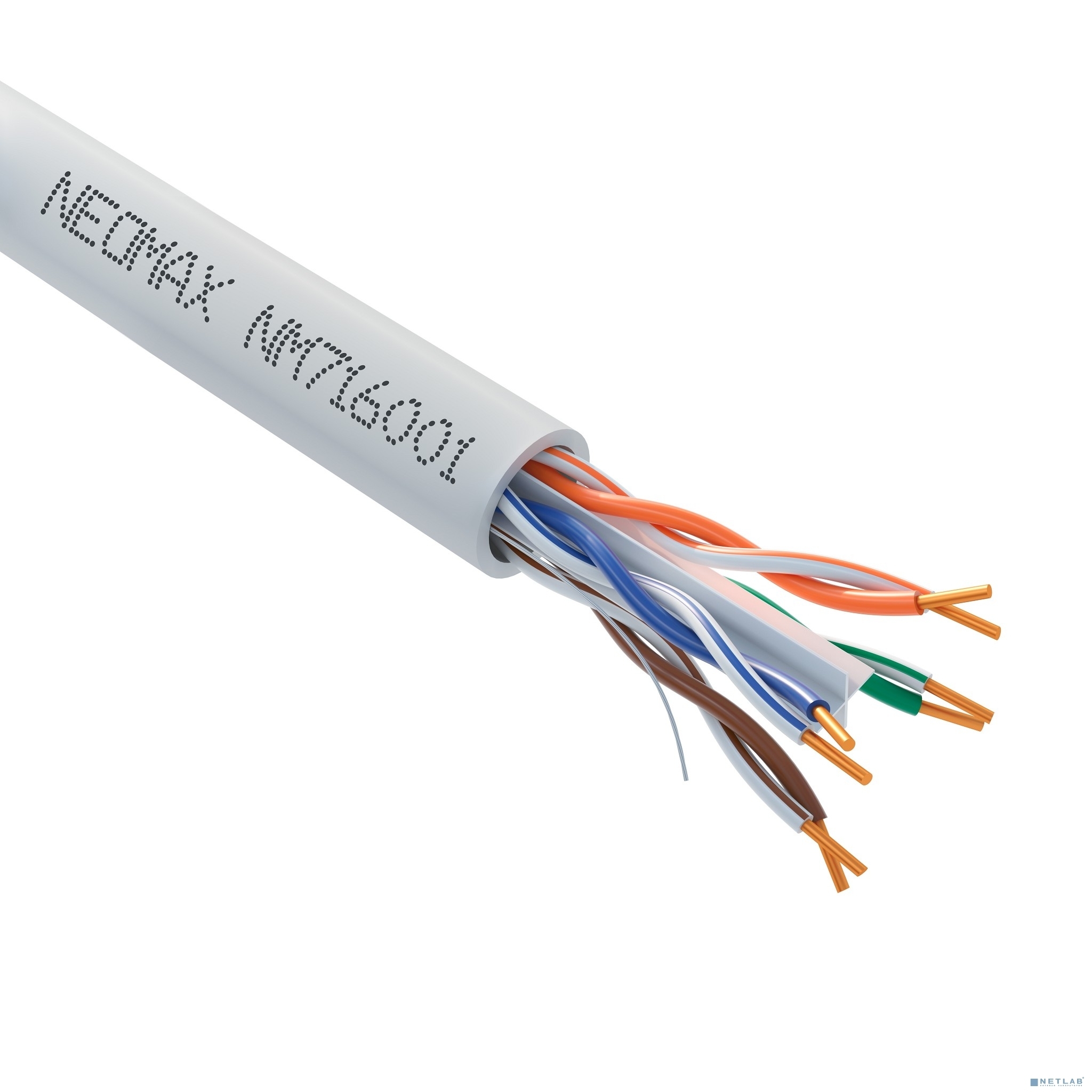 Кабель NEOMAX NM716001 U/UTP cat.6 4x2x0.57, 23 AWG, Медь, внутренний, PVC, 305м, серый; Fluke Tested
