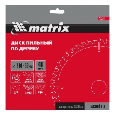 Пильный диск Matrix по дереву, 210x32мм, 48 зубьев + кольцо 30/32 Professional