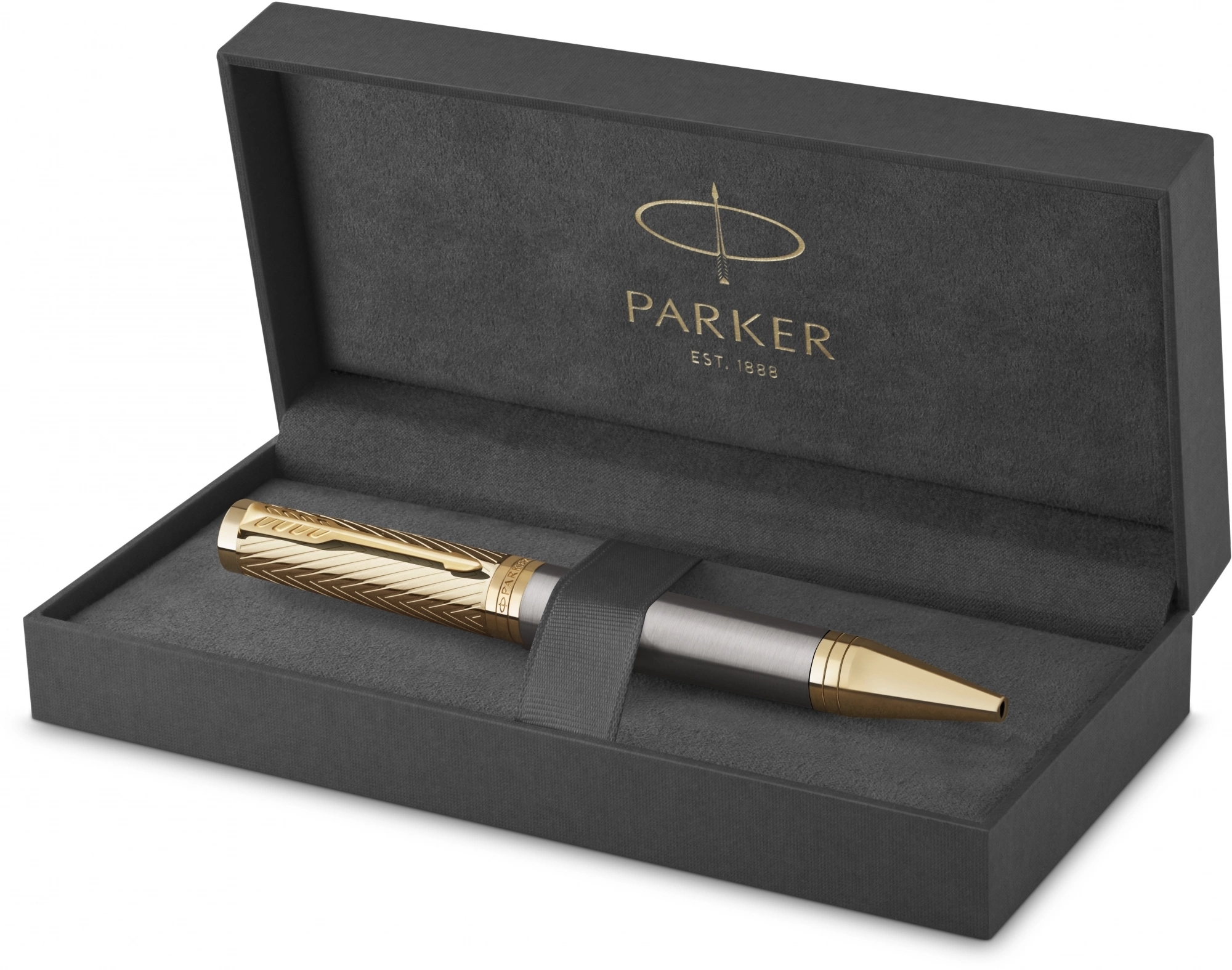 Ручка шариковая Parker Ingenuity Pioneers K571 (2200952) Arrow Grey GT M, черные чернила, подарочная коробка