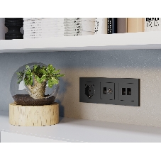 Комплект мех-ма розетки компьютерной + TV оконечной RJ-45 с автоматической защитной шторкой ALFA Графит мягкое касание QUANT (AP9125, VM195) MA912510