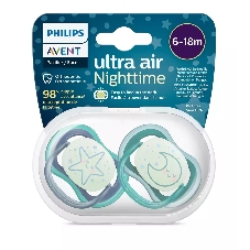 Пустышка Philips ultra air, ночная, звезда/месяц, 6-18 мес., 2 шт.