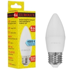 Лампа светодиодная EUROLUX LL-E-C37-6W-230-4K-E27 свеча