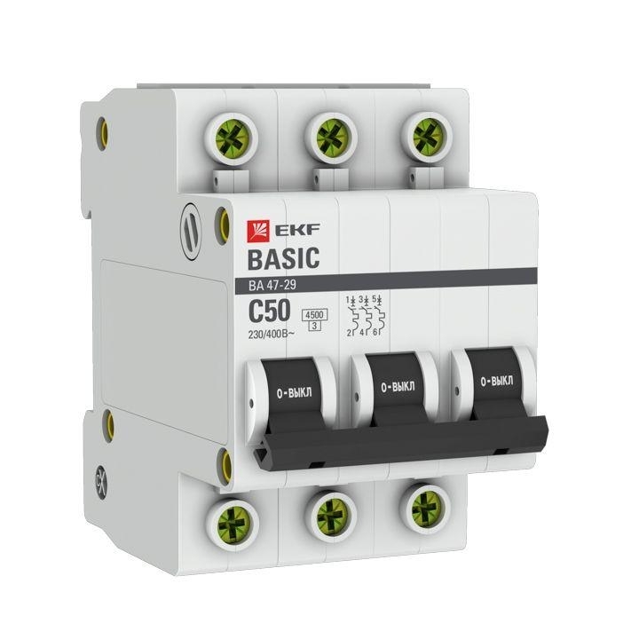 Выключатель автоматический EKF mcb4729-3-50C 3P 50А (C) 4,5кА ВА 47-29 Basic