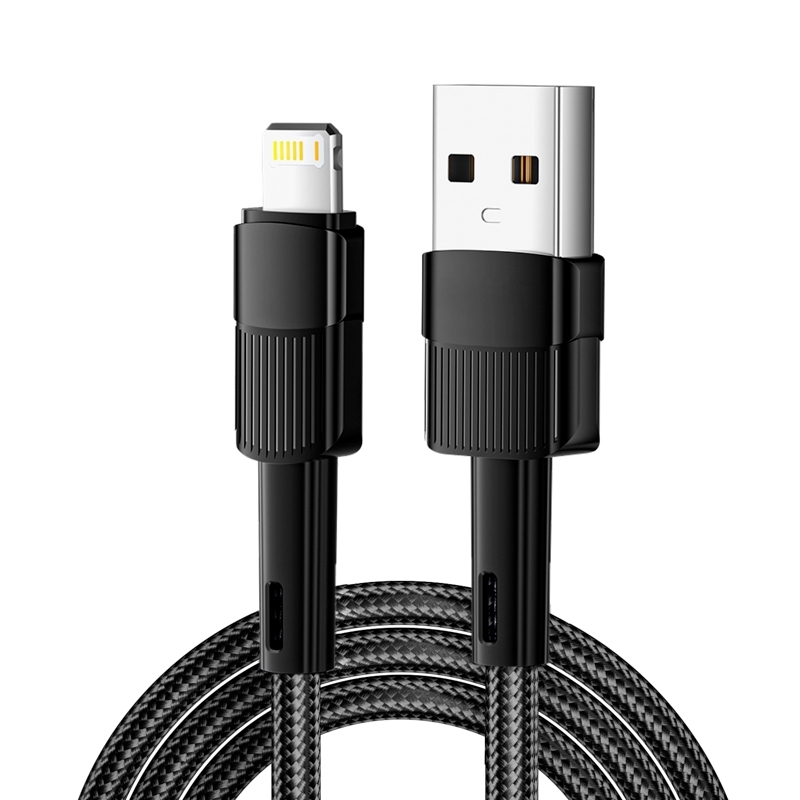 Кабель Rexant USB-A - Lightning для Apple, 2,4А, 1м, в черной нейлоновой оплетке