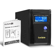 Источник бесперебойного питания (инвертор, синус, для котла) ExeGate SineTower SN-600.LCD.AVR.2SH 600VA/360W, чистая синусоида, LCD дисплей, AVR, 2*Schuko, линейно-интерактивный, черный