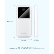 Портативный аккумулятор Vention 10000mAh(M/C-A/A)22.5W белый с LED Дисплеем