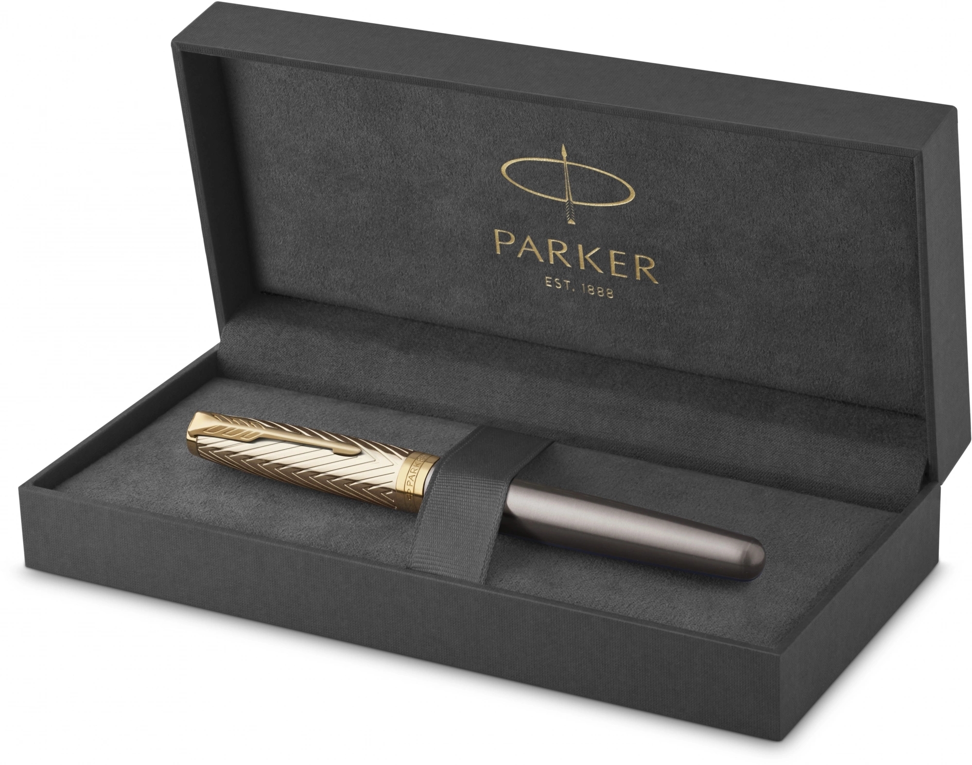 Ручка роллер Parker Sonnet Pioneers T542 (2201040) Arrow Grey GT, F, черные чернила, подарочная коробка