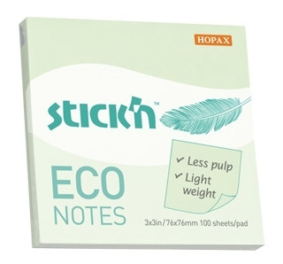 Блок самоклеящийся бумажный Stick`n ECO 21748 76x76 мм, 100 листов, 60 г/м2, пастель, зеленый