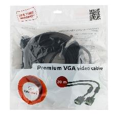 Кабель Gembird/Cablexpert VGA Premium, 15M/15M, 30м, черный, тройной экран, феррит.кольца