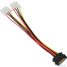 Кабель питания SATA Cablexpert CC-SATA-2MOLEX-20CM, Sata 15pin/2x Molex 4pin, 20 см, пакет