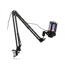 Микрофон конденсаторный Gembird M-02N, подсветка RGB, шумоподавление, микрофонная стойка (пантограф), черный