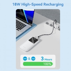 Портативный аккумулятор Vention 10000mAh(M/C-A/A)22.5W белый с LED Дисплеем