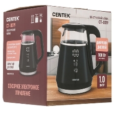Чайник Centek CT-0019, 1100 Вт, стекло, черный и серебристый