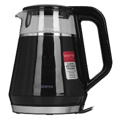 Чайник Centek CT-0019, 1100 Вт, стекло, черный и серебристый