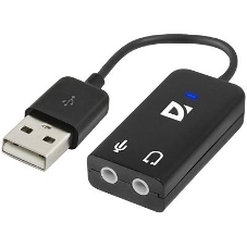 Кабель-переходник Defender/Аудиовход: 2 x 3.5 мм jack/Аудиовыход: USB/встроенная звуковая карта.