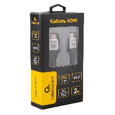 Кабель HDMI Cablexpert CCP-HDMI16K-2M, 19M/19M, v2.2, 16K, медь, тройной экран, позол.контакты, нейлон.оплетка, метал.коннекторы, 2м, серый, коробка