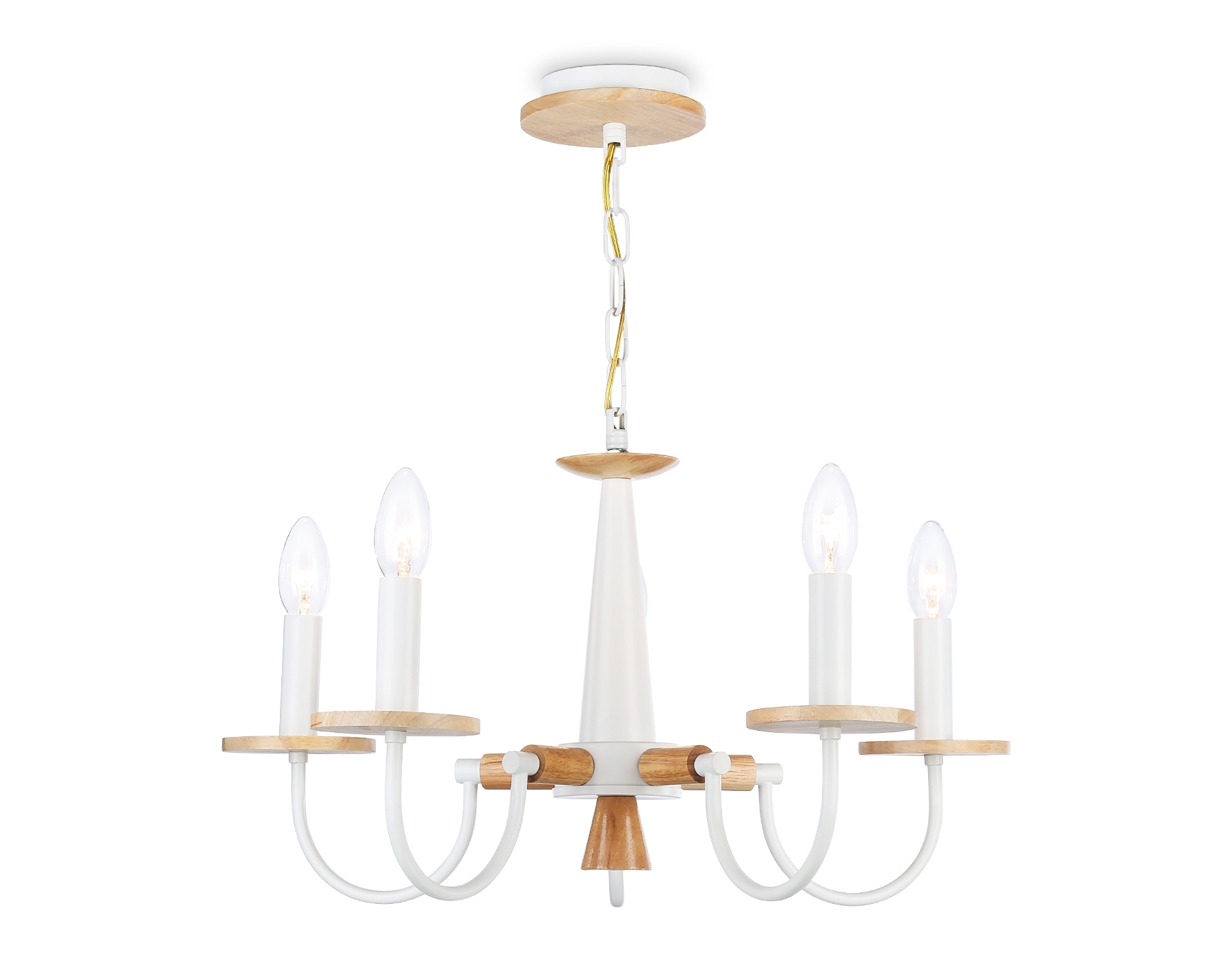 Светильник Ambrella light TR9592/5 WH/LW белый/светлое дерево E14/5 max 40W D555*660