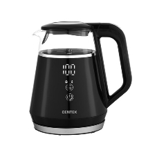 Чайник Centek CT-0019, 1100 Вт, стекло, черный и серебристый