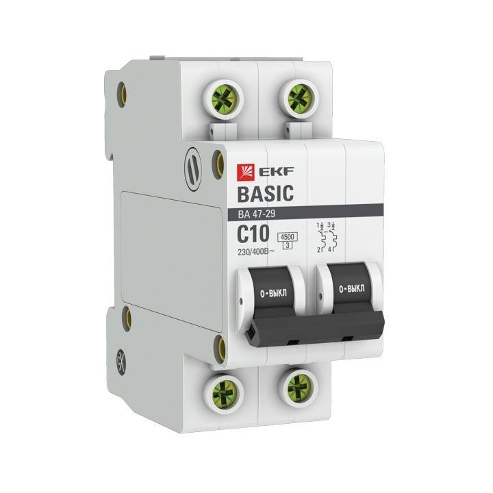Выключатель автоматический EKF mcb4729-2-10C 2P 10А (C) 4,5кА ВА 47-29 EKF Basic