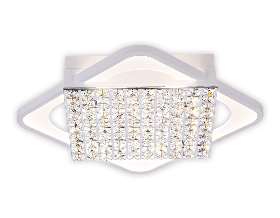 Управляемый светодиодный светильник с хрусталем Ambrella light FA124 WH белый 104W 510*510*110 (ПДУ РАДИО 2.4)