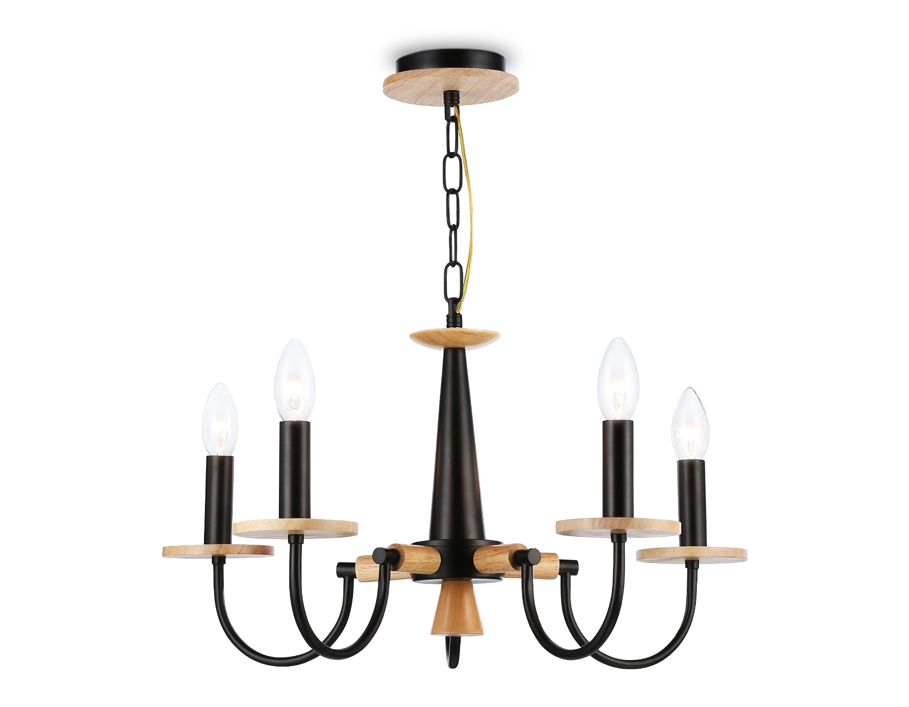 Светильник Ambrella light TR9593/5 BK/LW черный/светлое дерево E14/5 max 40W D555*660