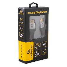 Кабель DisplayPort Cablexpert CCP-DP16K-1M, 20M/20M, v2.1, 16K, медь, тройной экран, позол.контакты, нейлон.оплетка, метал.коннекторы, 1м, черный, коробка