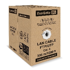 Кабель ExeGate FUTP4-C6-CCA-S23-IN-PVC-GY-305 FTP 4 пары кат.6 CCA, 0.57мм (23AWG), экран, 305м, серый, PVC