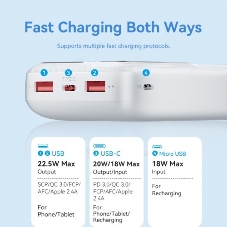 Портативный аккумулятор Vention 20000mAh(M/C-A/A)22.5W Черный с LED Дисплеем