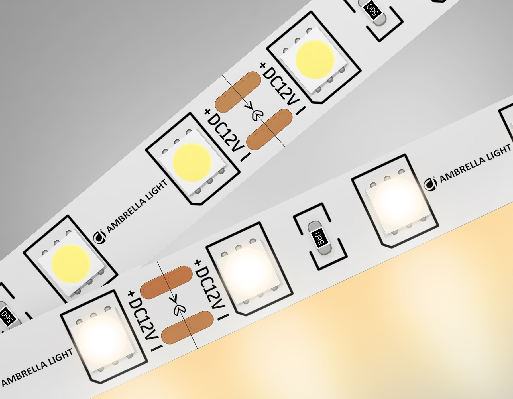 Светодиодная лента Ambrella light GS2001 5050 60Led/ 14.4W m/ 12V IP20 3000K/ 5000*10*1.87mm (2 конт.)