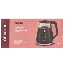 Чайник Centek CT-0019, 1100 Вт, стекло, черный и серебристый
