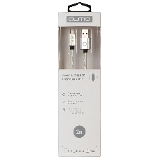 Qumo MFI кабель c разъемом Apple 8 pin, 2м, металлический коннектор, в оплетке, темно серый