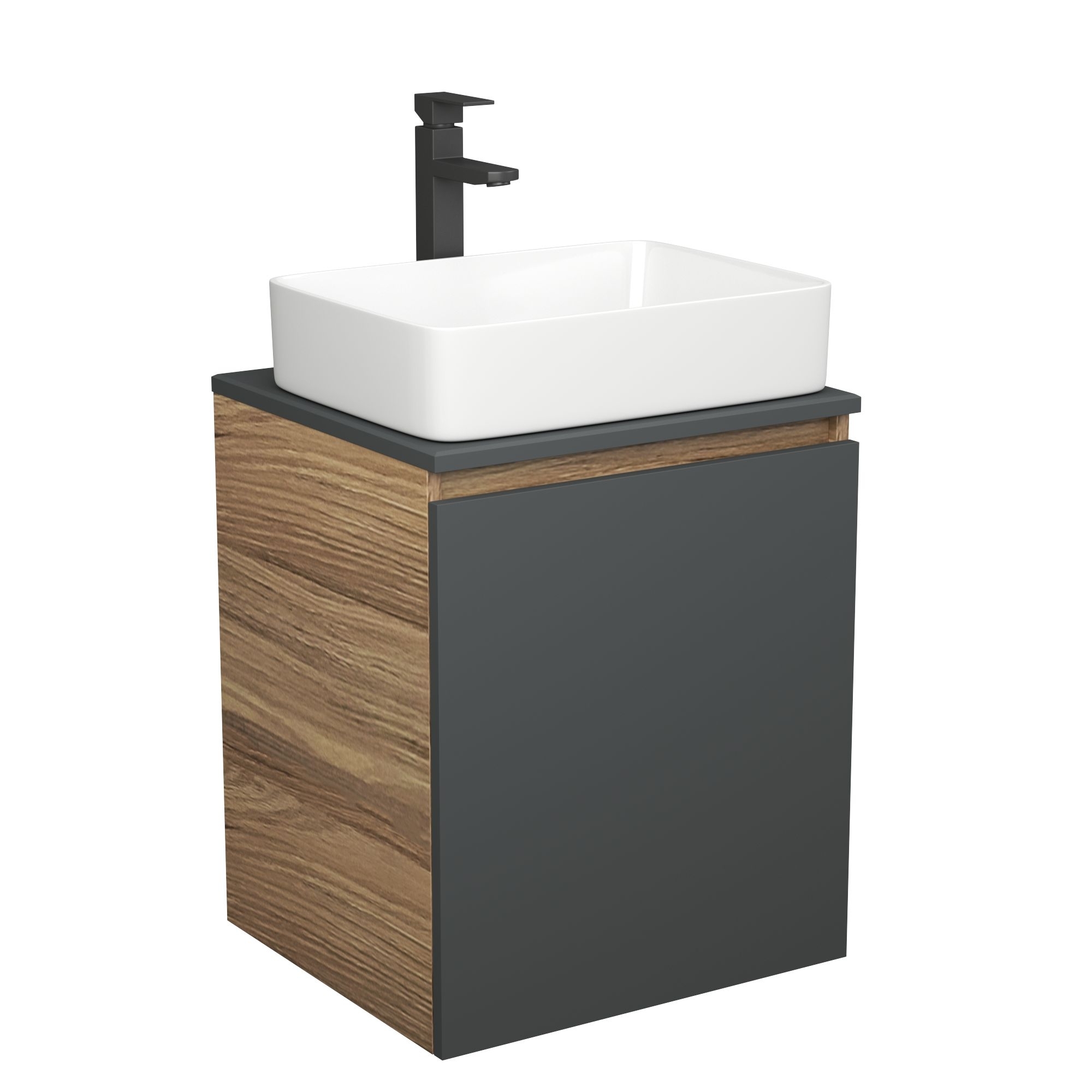 Тумба Bau Dream Blackwood 50 графит, раковина BAU Hotel 48х37, смеситель для раковины высокий Hotel Black, черный